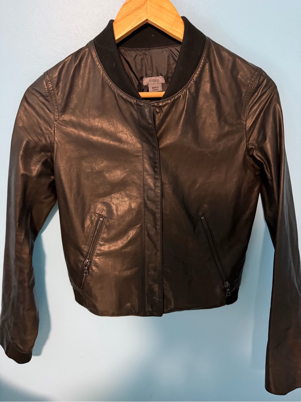Women’s Black Leather Bomber Jacket